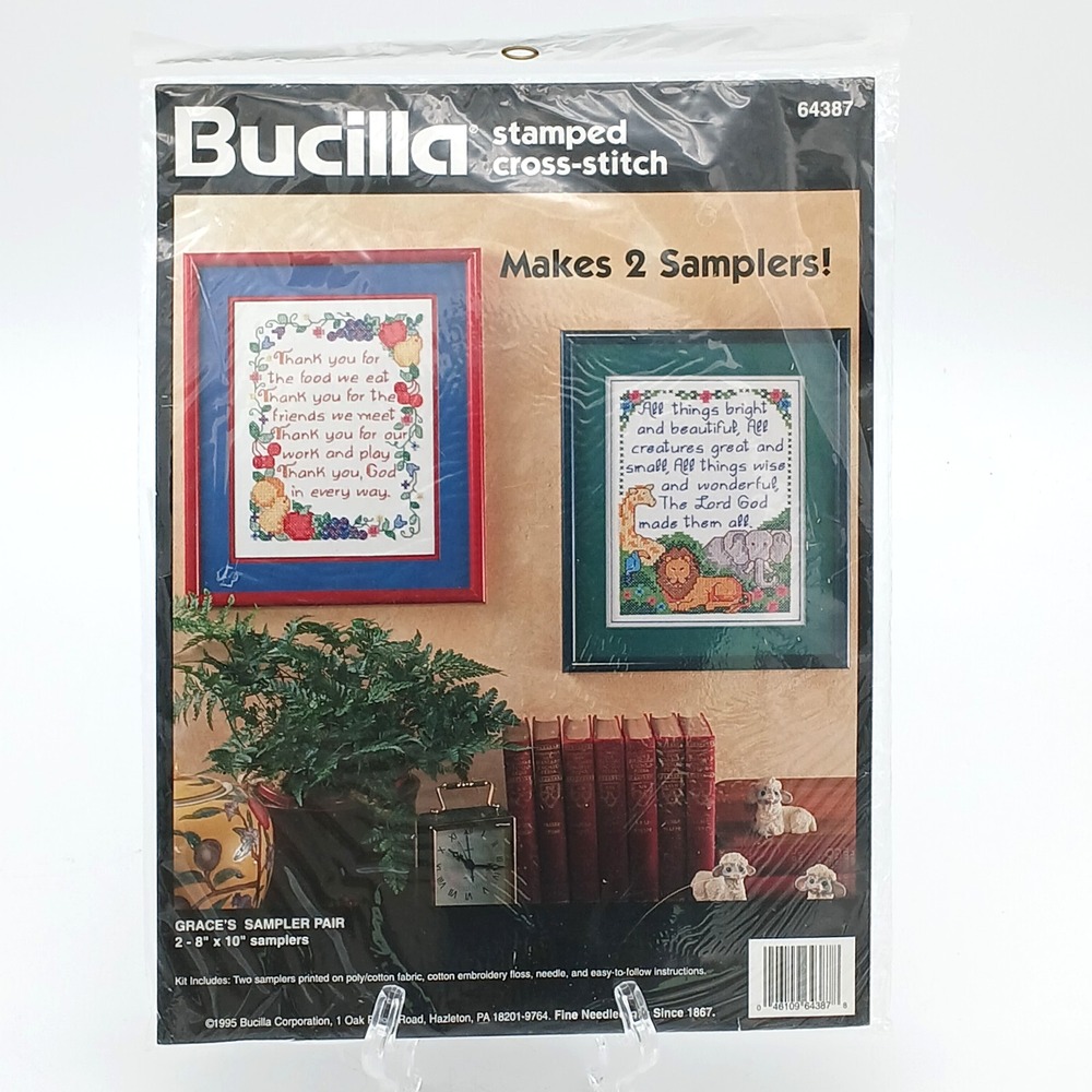 Bucilla Grace Sampler Pair Stamped Cross Stitch Kit # 64387 Vtg 1995 NIP